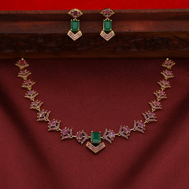 Varshita AD Stone Short Neckpiece With Earring