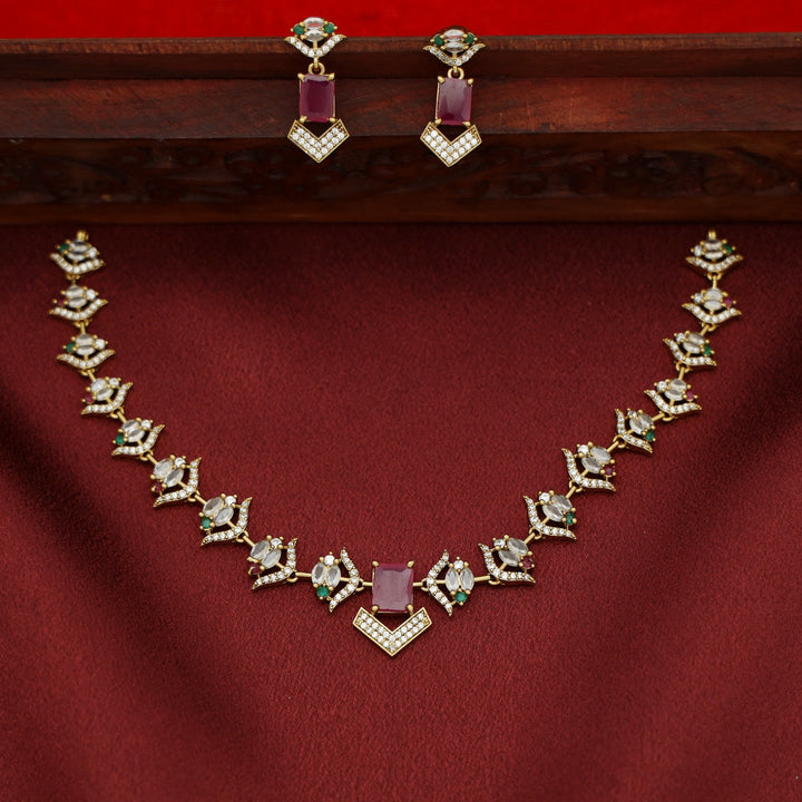 Varshita AD Stone Short Neckpiece With Earring