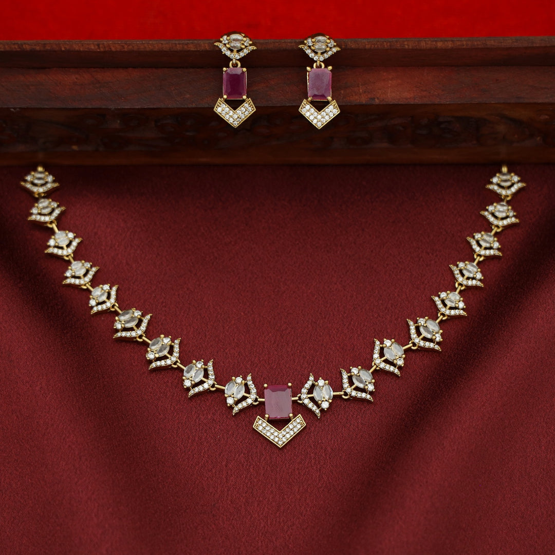 Varshita AD Stone Short Neckpiece With Earring