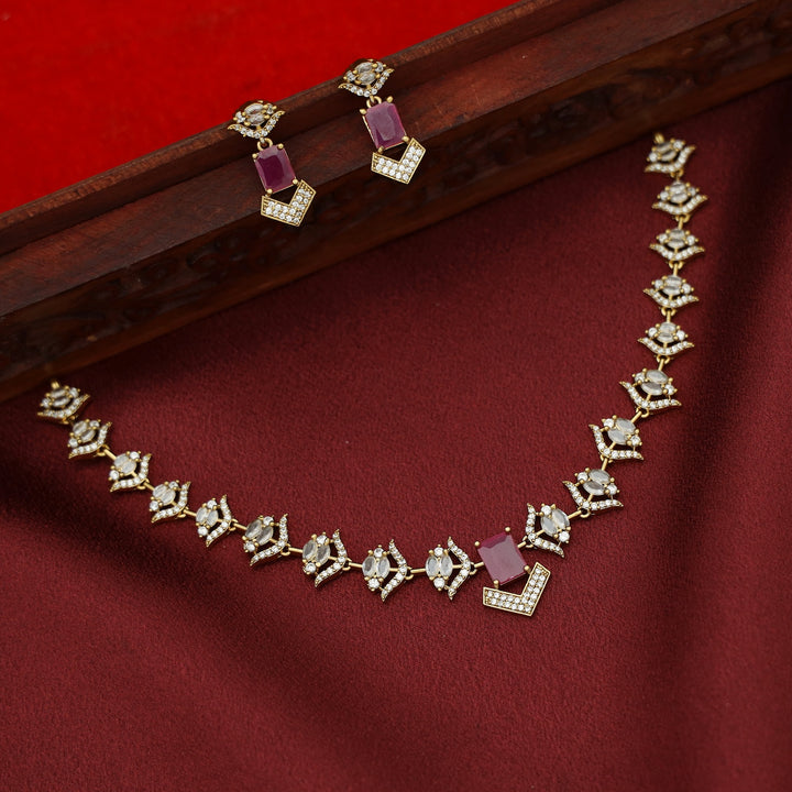 Varshita AD Stone Short Neckpiece With Earring