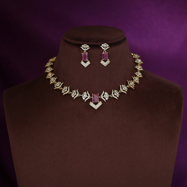 Varshita AD Stone Short Neckpiece With Earring
