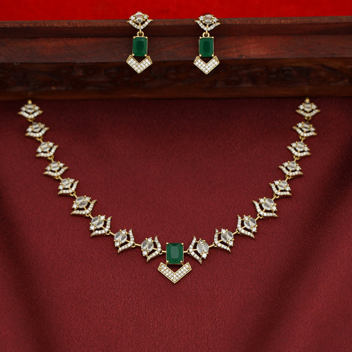 Varshita AD Stone Short Neckpiece With Earring