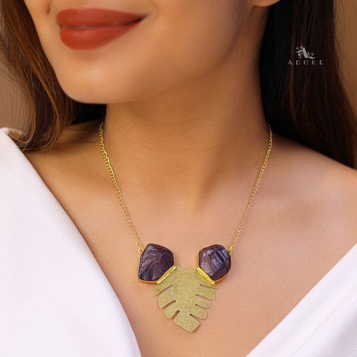 Golden Maple Leaf Dual Raw Stone Neckpiece