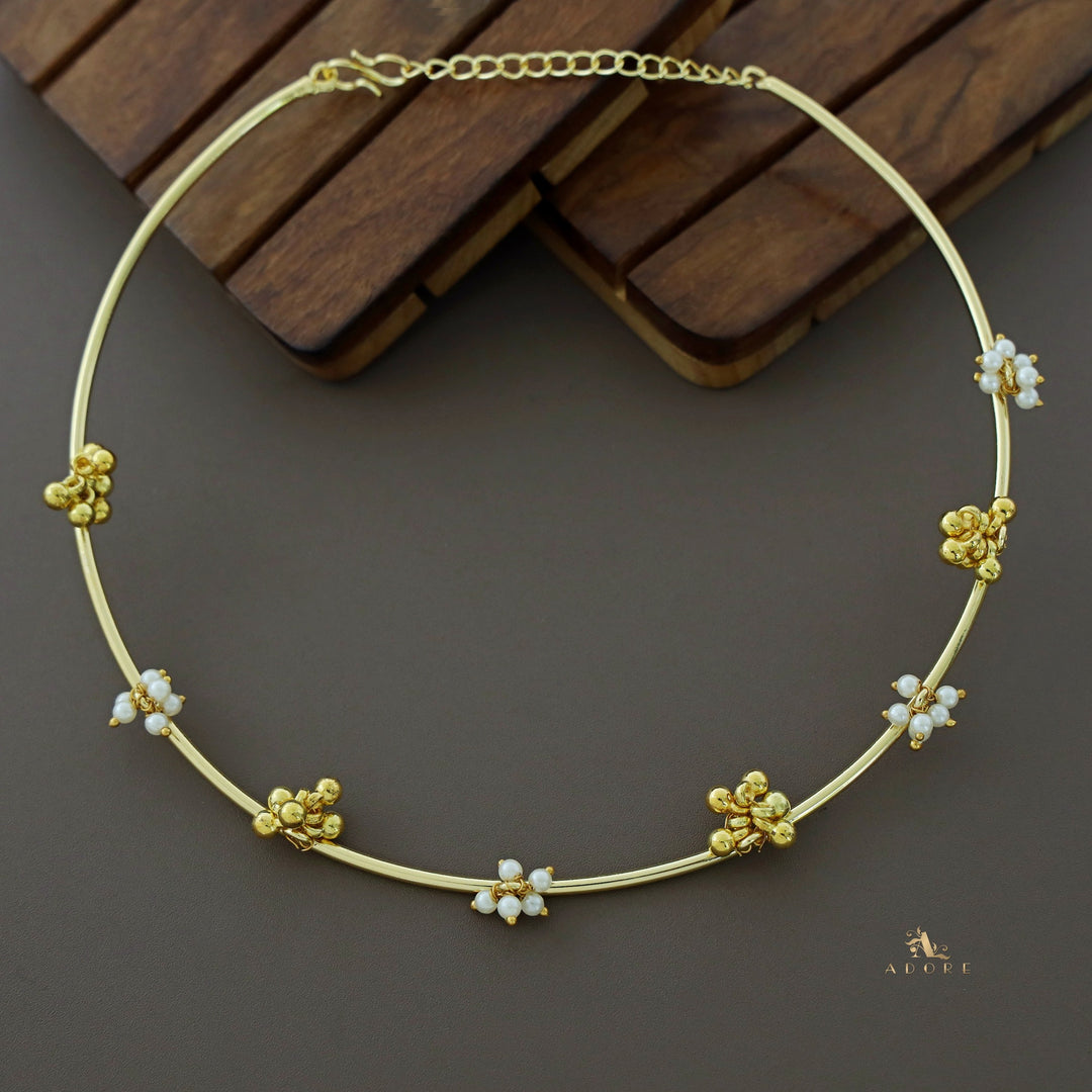 Golden Cluster Pearl Ghungroo Neck Cuff