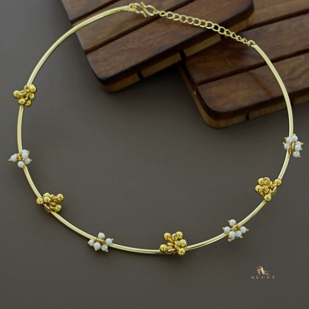 Golden Cluster Pearl Ghungroo Neck Cuff