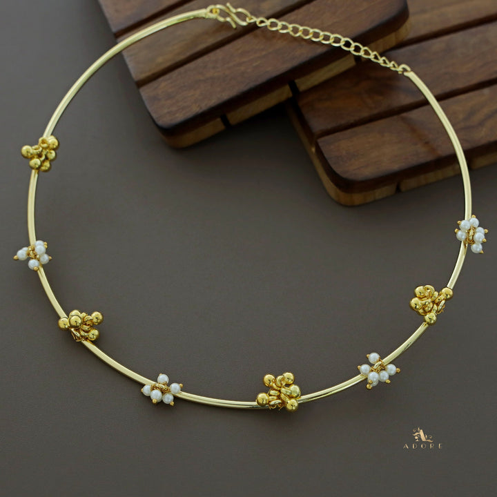 Golden Cluster Pearl Ghungroo Neck Cuff