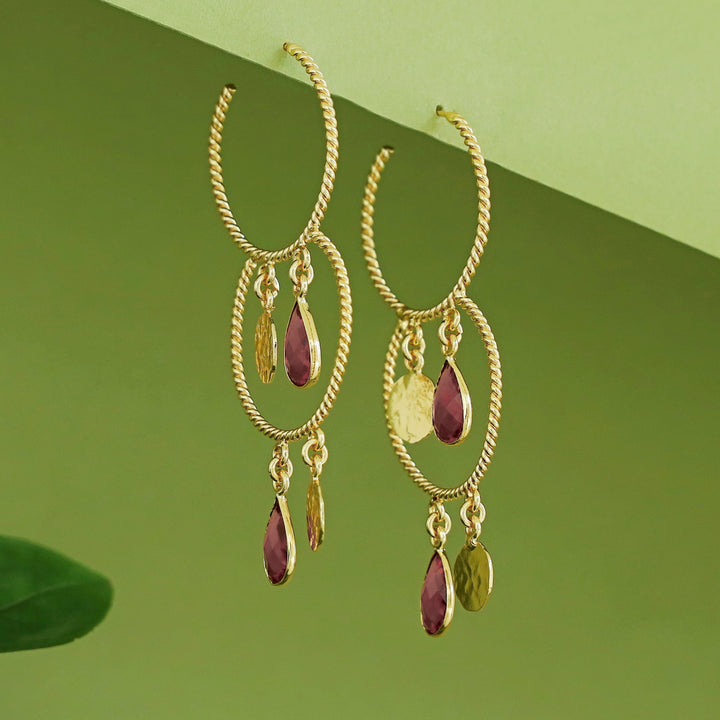 Elsa Golden Twisted Glossy Dual Hoop Earring