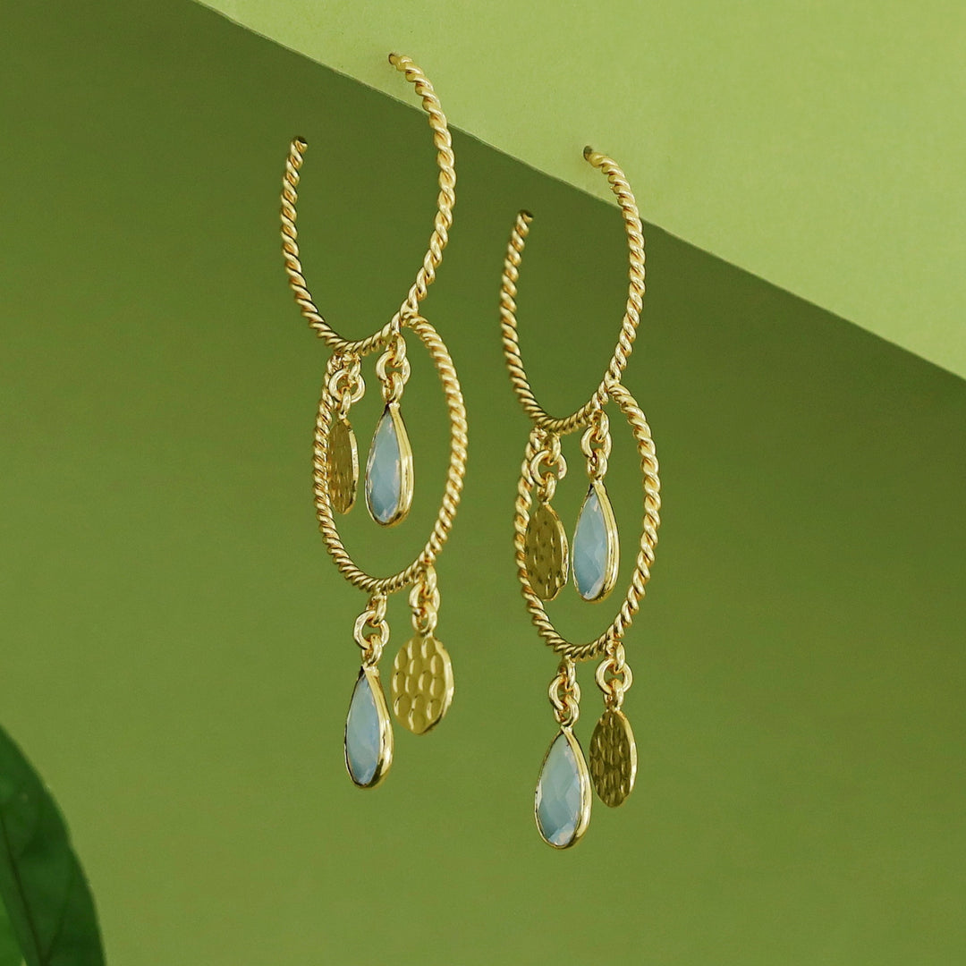 Elsa Golden Twisted Glossy Dual Hoop Earring