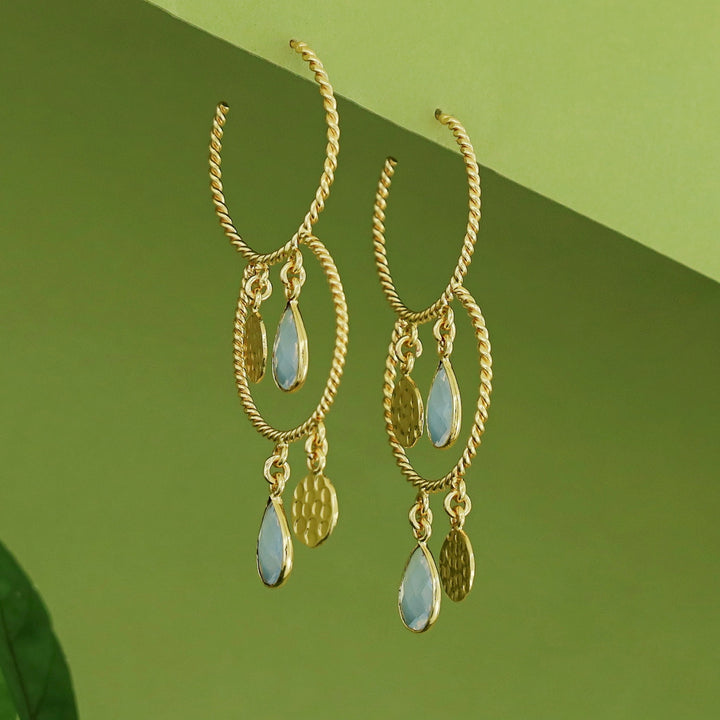 Elsa Golden Twisted Glossy Dual Hoop Earring