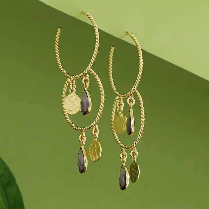 Elsa Golden Twisted Glossy Dual Hoop Earring