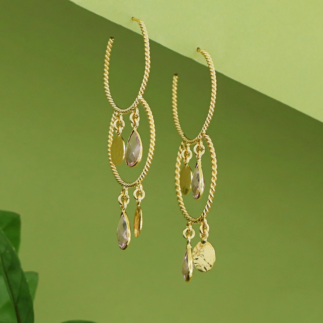 Elsa Golden Twisted Glossy Dual Hoop Earring