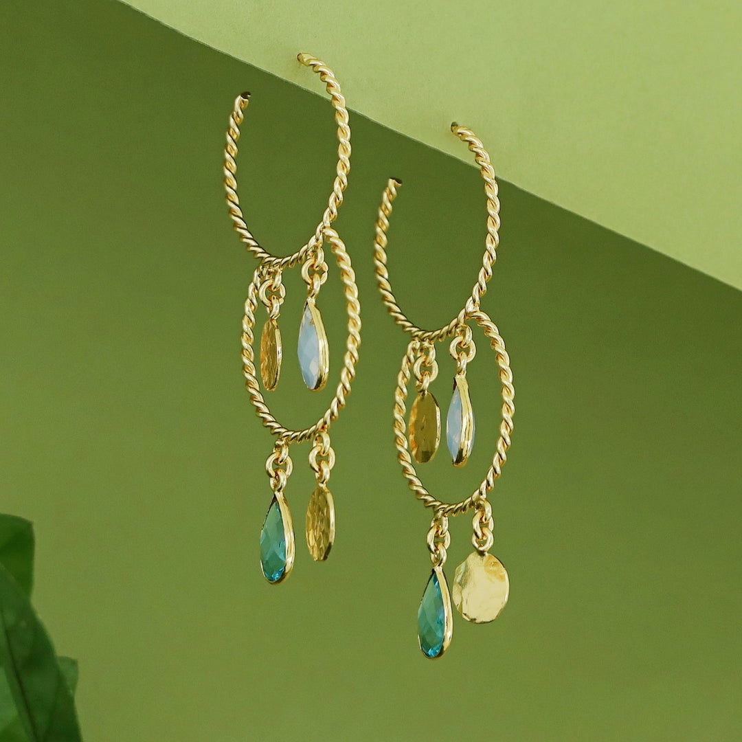 Elsa Golden Twisted Glossy Dual Hoop Earring