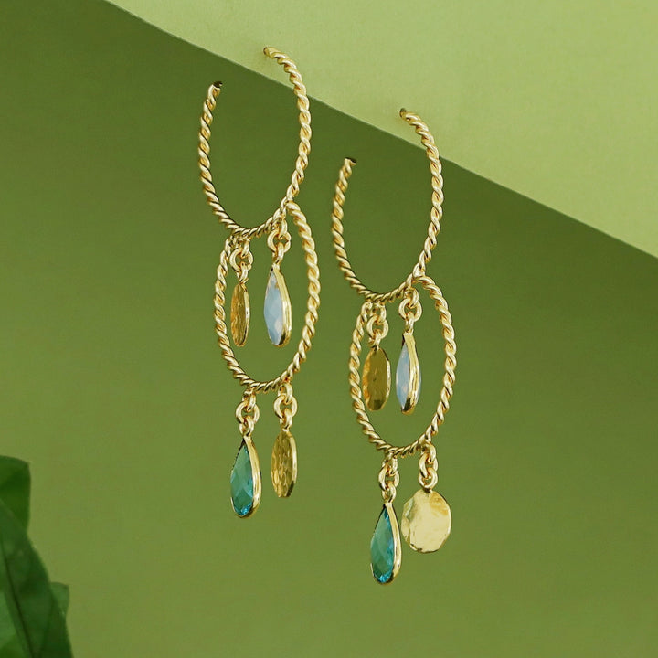 Elsa Golden Twisted Glossy Dual Hoop Earring