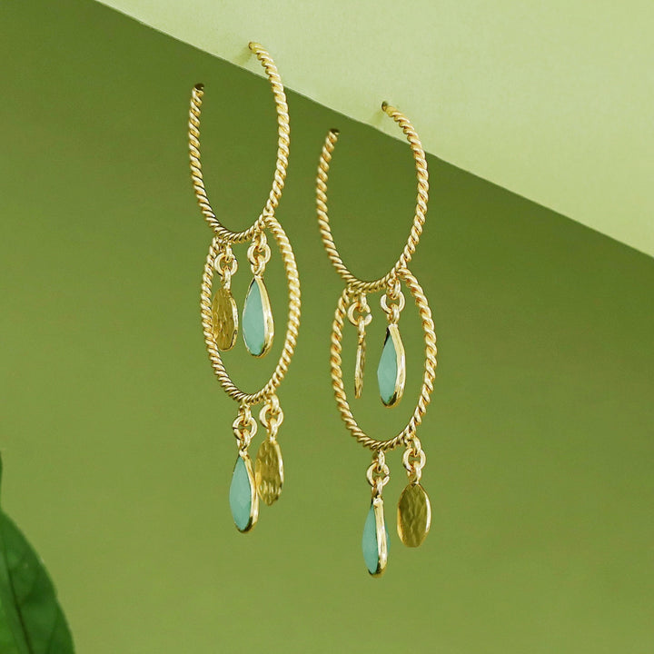 Elsa Golden Twisted Glossy Dual Hoop Earring