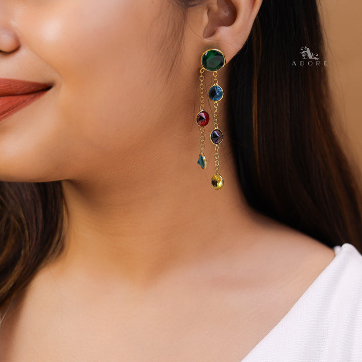 Tiya Golden Round Glossy Stone Earring