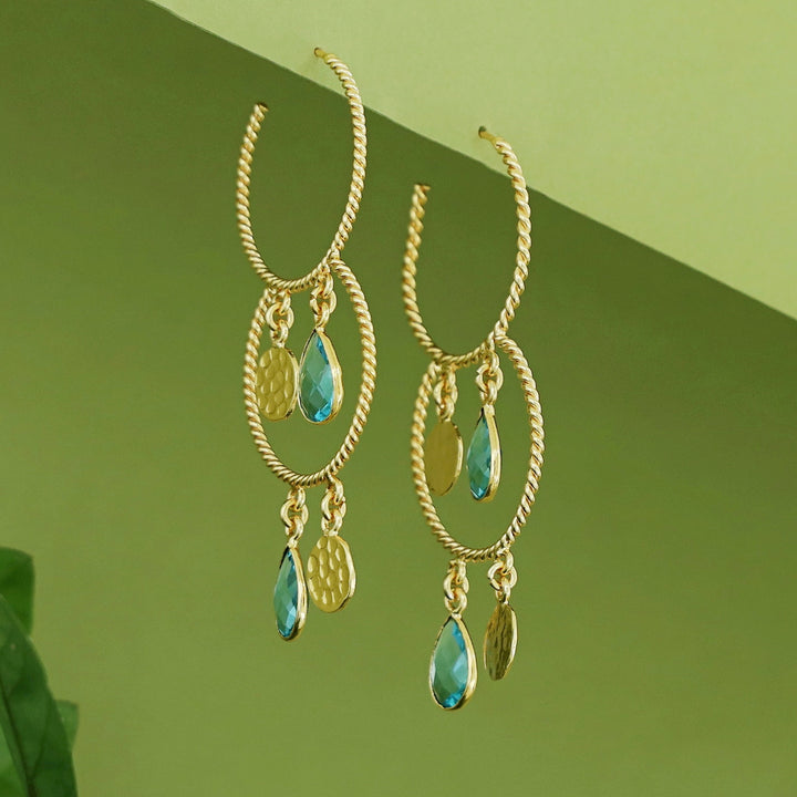 Elsa Golden Twisted Glossy Dual Hoop Earring