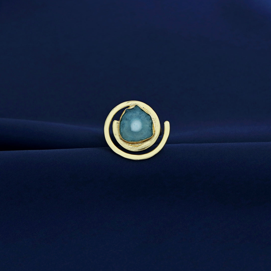 Agate Single Stone Spiral Golden Ring