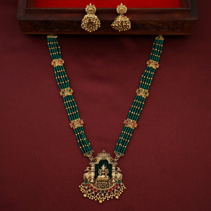 Mokshita Layered Temple Prathishta Haram Neckpiece With Earring