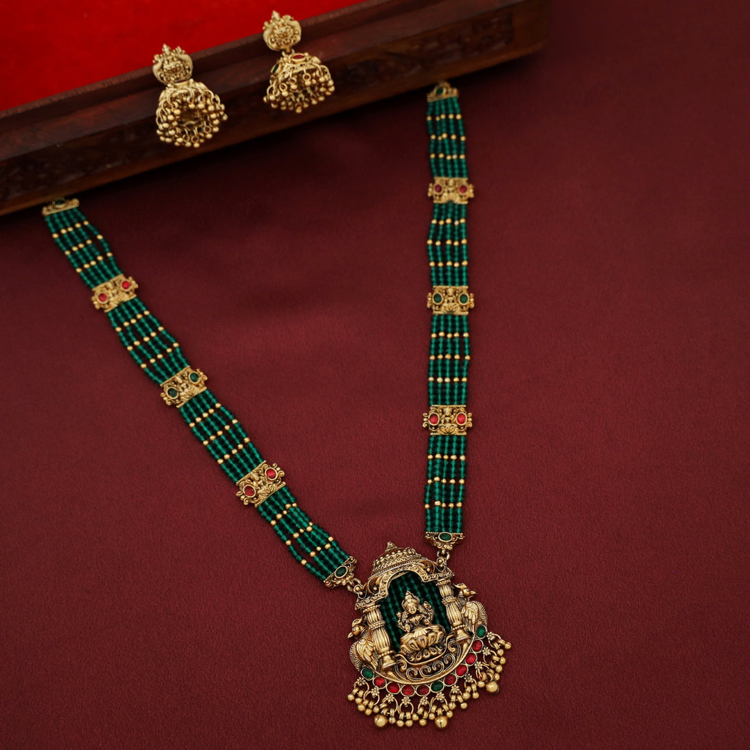 Mokshita Layered Temple Prathishta Haram Neckpiece With Earring