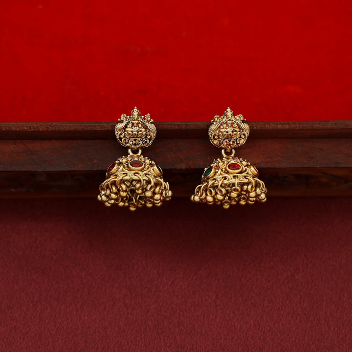 Mokshita Layered Temple Prathishta Haram Neckpiece With Earring