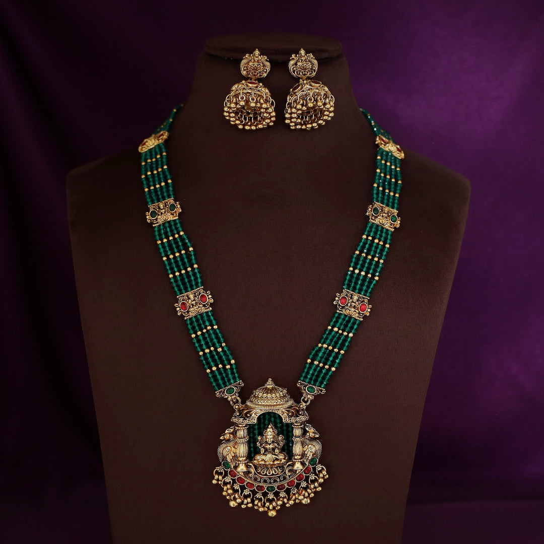 Mokshita Layered Temple Prathishta Haram Neckpiece With Earring