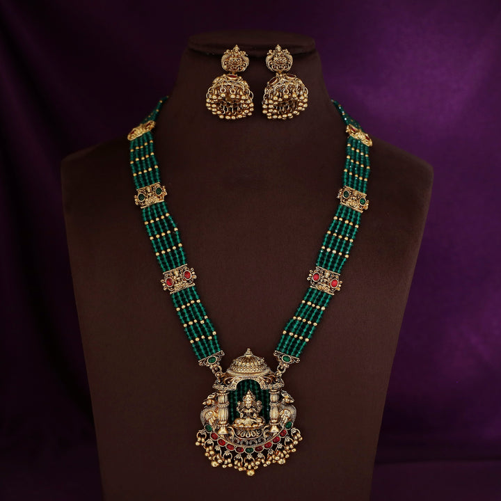 Mokshita Layered Temple Prathishta Haram Neckpiece With Earring