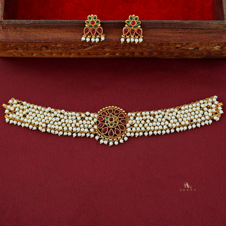 Dhrupatha Cluster Pearl Choker With Earring