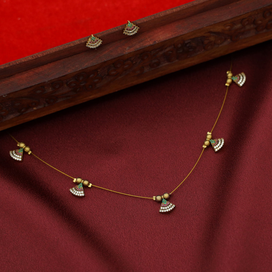 Shyama AD Stone Cone String Neckpiece With Stud