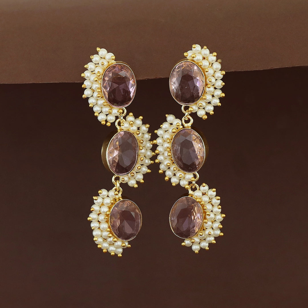 Aanshi Glossy Stone Curly Pearls Earring