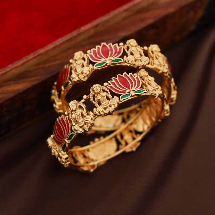Advaita Enamel Lotus Devi Bangle (Set Of 2)