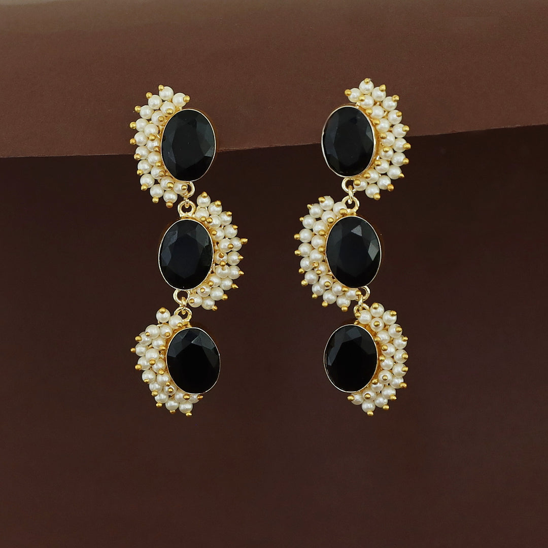 Aanshi Glossy Stone Curly Pearls Earring
