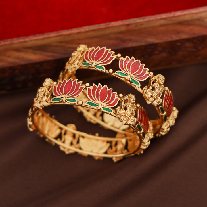 Advaita Enamel Lotus Devi Bangle (Set Of 2)
