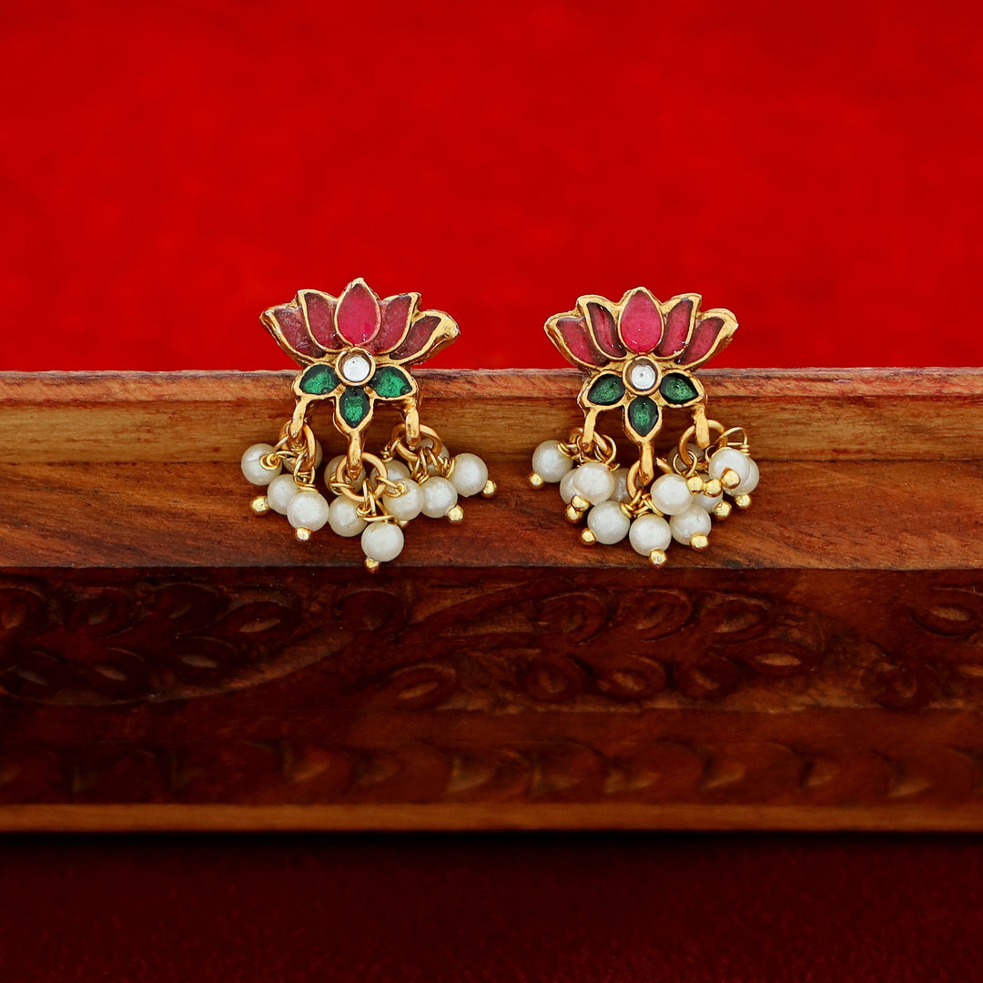 Arusha Mini Lotus Pearl Dual String Neckpiece with Earring