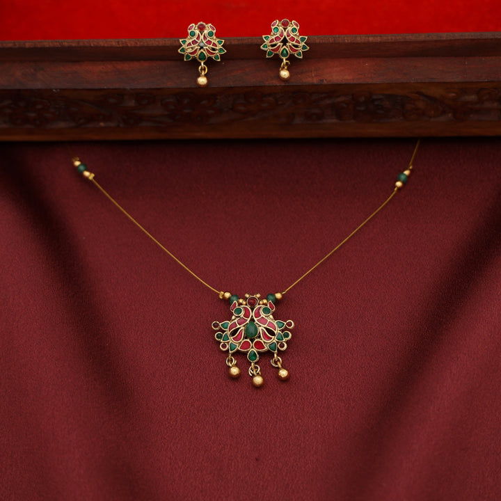 Yamini Mayura Enamel String Neckpiece with Stud