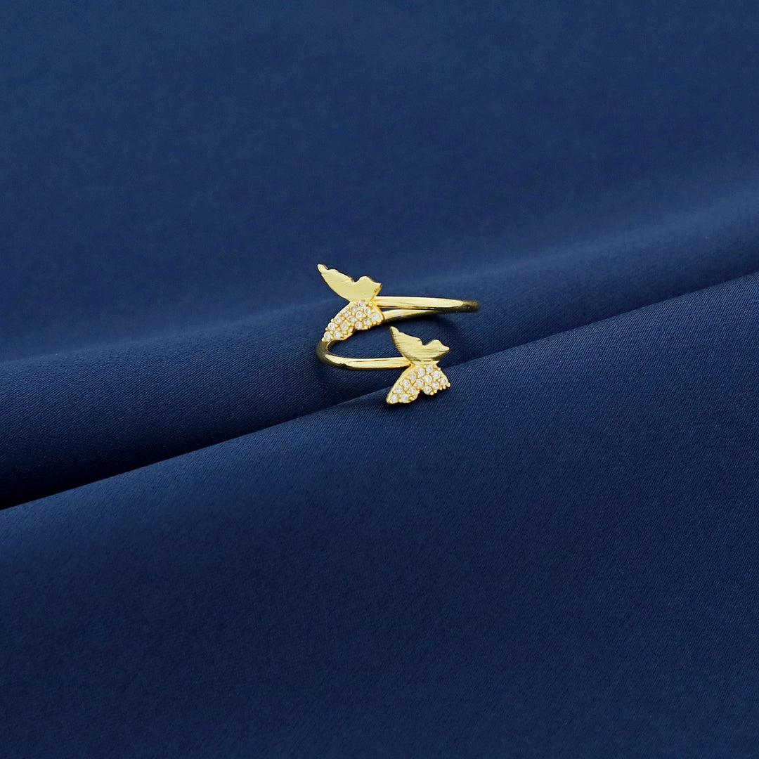 Adhara Golden Dual Butterfly Pearl Ring