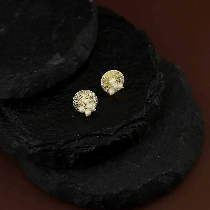 Lindy Golden Textured Circle Pearl Stud