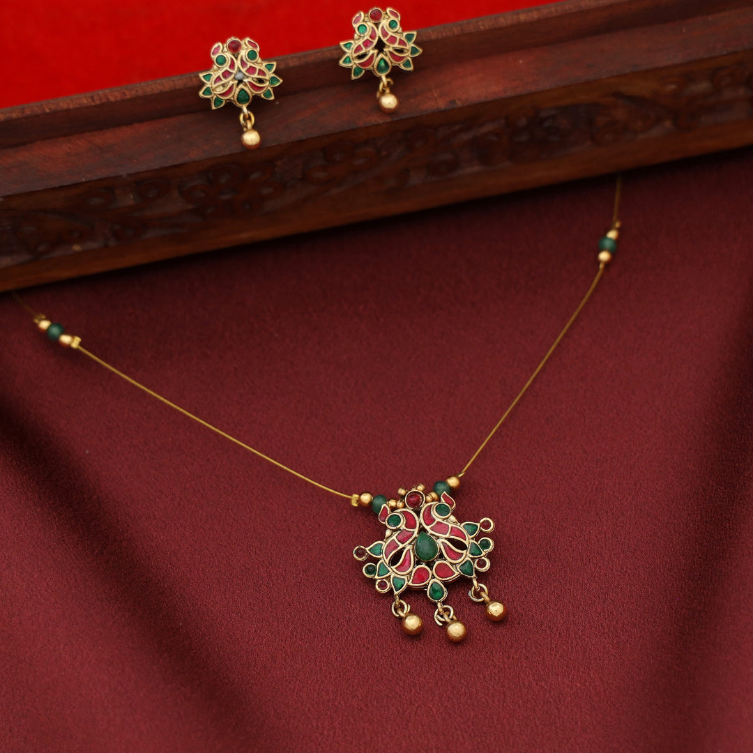 Yamini Mayura Enamel String Neckpiece with Stud
