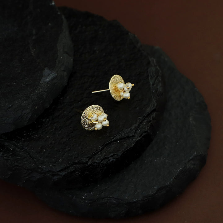 Lindy Golden Textured Circle Pearl Stud
