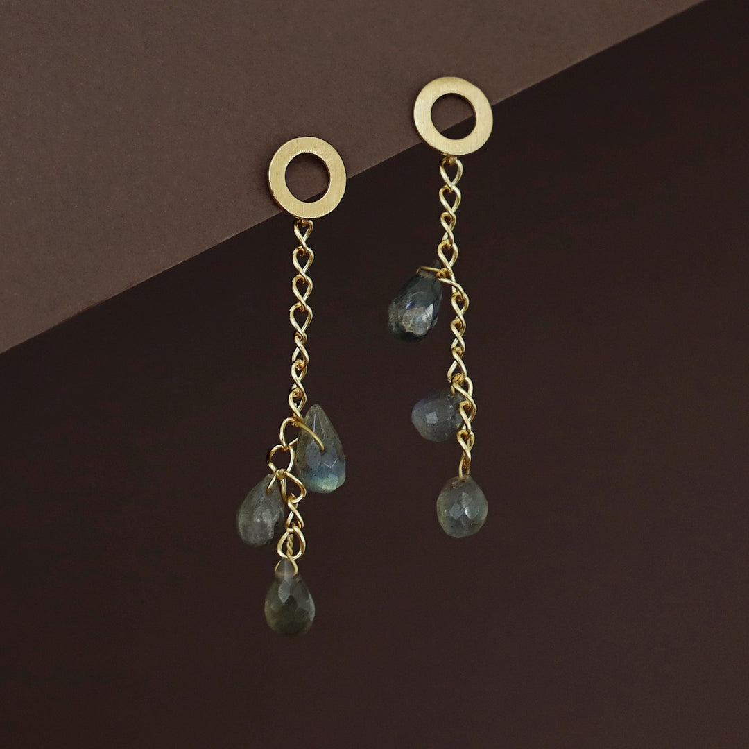Golden Circle Chainy Tri Natural Stone Earring