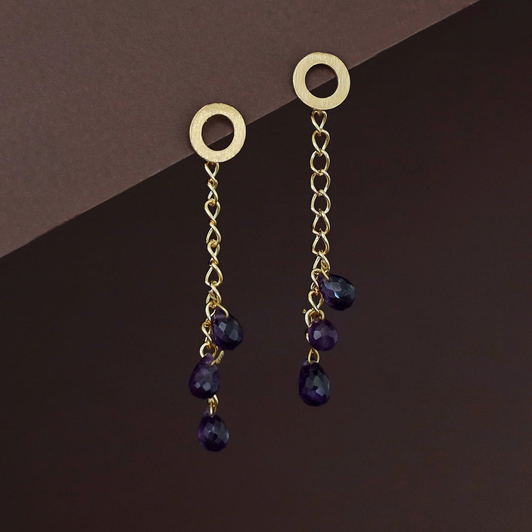 Golden Circle Chainy Tri Natural Stone Earring