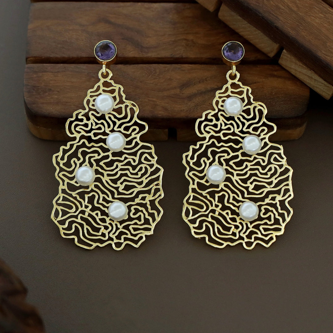 Odeza Golden Alga Tetra Pearl Glossy Earring