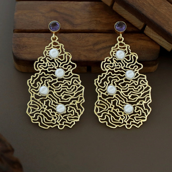 Odeza Golden Alga Tetra Pearl Glossy Earring