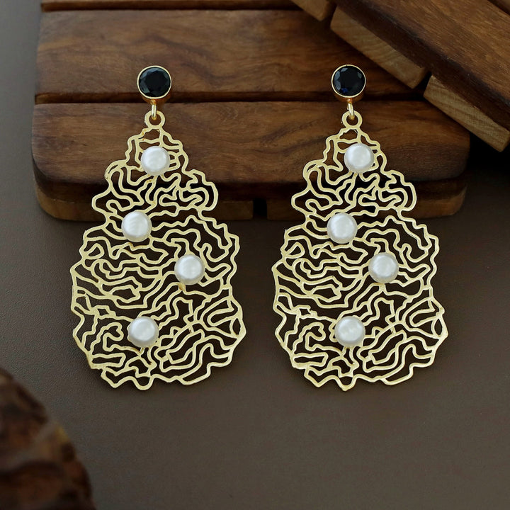 Odeza Golden Alga Tetra Pearl Glossy Earring