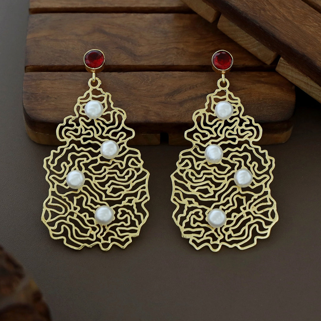 Odeza Golden Alga Tetra Pearl Glossy Earring