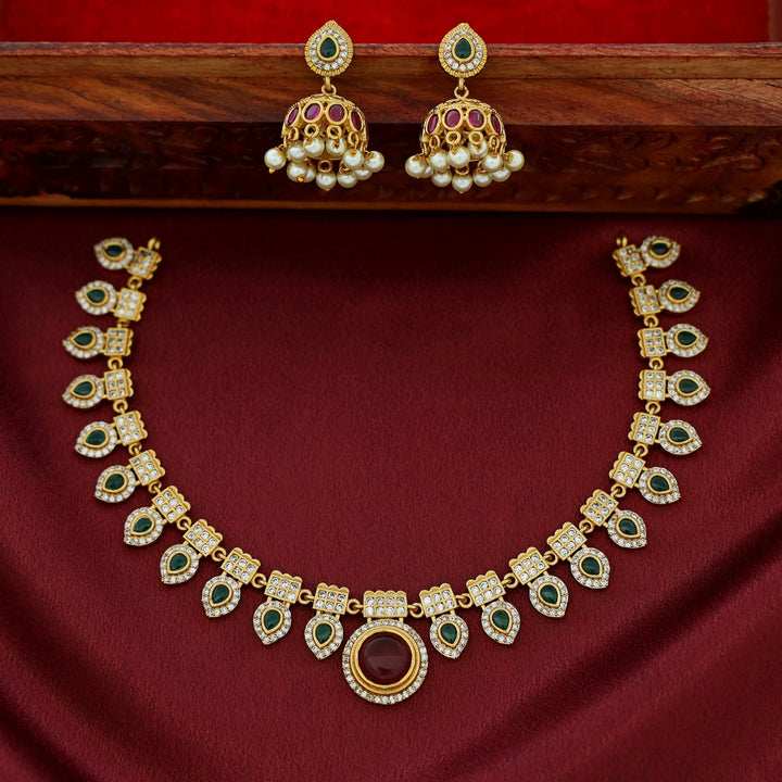 Premium Nasya Palakka Short Neckpiece With Earring