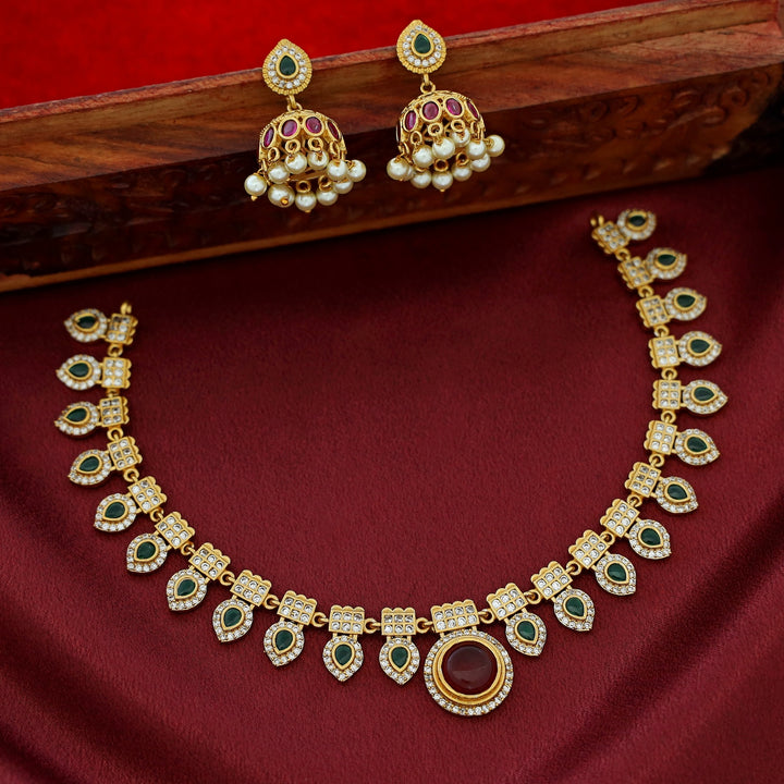 Premium Nasya Palakka Short Neckpiece With Earring