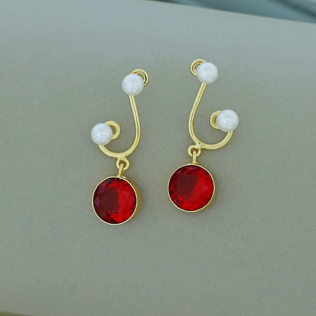 Reba Dual Pearl Circle Glossy Stone Earring