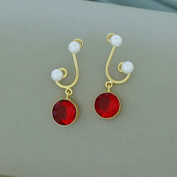 Reba Dual Pearl Circle Glossy Stone Earring