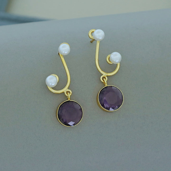 Reba Dual Pearl Circle Glossy Stone Earring