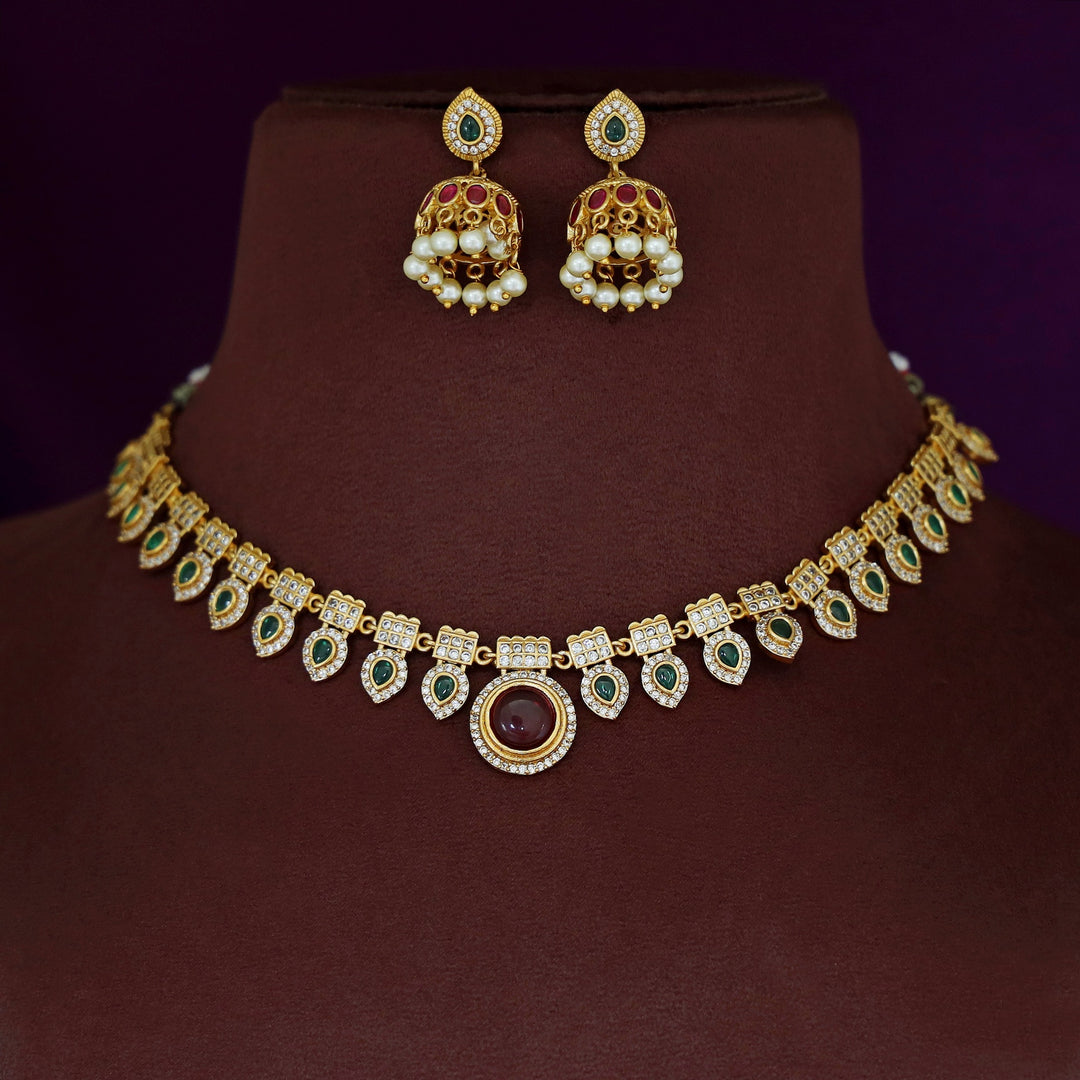 Premium Nasya Palakka Short Neckpiece With Earring